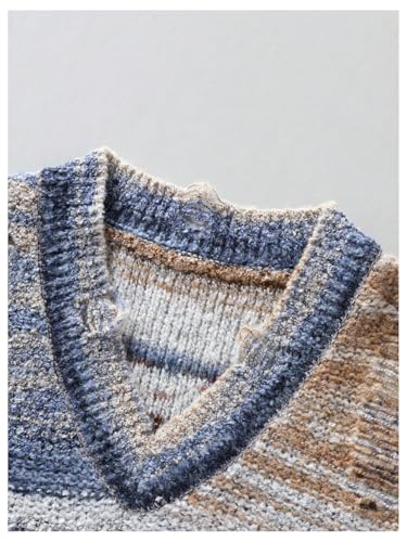 Men's Vintage Sweater Vest Ripped Sleeveless V Neck Knitted Pullover Tank Tops3