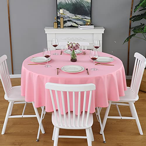 FOLINS&HOME 2 Pack Pink Round Tablecloth - 60 Inch Waterproof 210 GSM Wrinkle Free Polyester Circle Table Cloth, Spillproof Washable Wipeable Table Cover for Party, Wedding, Dining (2 Pcs) by FOLINS&HOME - Used condition - Image 5