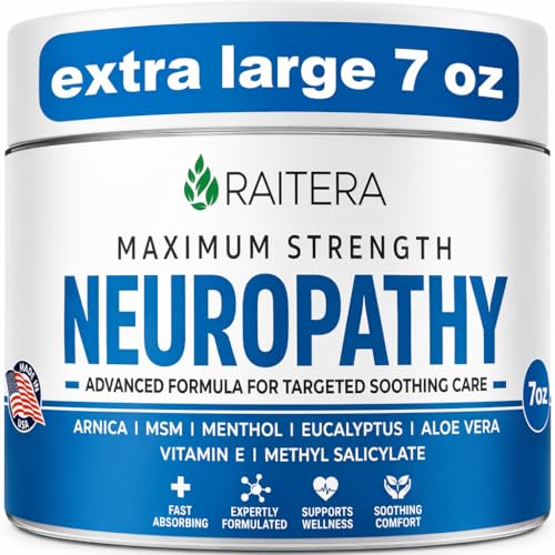Raitera Neuropathy Nerve Cream – Maximum Strength for Feet, Hands, Legs, Toes – Advanced Cooling Non-Greasy Fast Absorbing Formula - Natural Ingredients Frankincense, Arnica, Aloe Vera, Turmeric, MSM