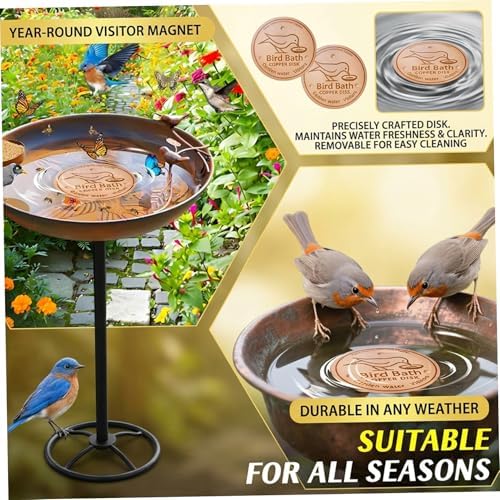 3.94 Inch Reinforced 99.9% Copper Bird Bath Purification Disk with Stable 3-Point Design, Copper Disc for Clean Birdbath Water, Garden Accessory Style 1 - 2