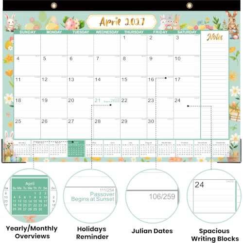 Image of Desk Calendar 2026-2027, Large 18-Month Desk /Wall Calendar, Now Through Dec 2027, 17 inch x 12 inch, Thick Paper, Large Blocks, Plastic Cover, Monthly Calendar for Home School & Office Easy Organizing
