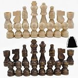 CHUANFU 33 Stück Schachfiguren Holz Set, Tragbares Holz Schachspiel für Erwachsene Ohne Brett, Schachbrett Reiseschach Chess Set mit Aufbewahrungsbeutel für Kinder Anfänger Erwachsene Party Schach