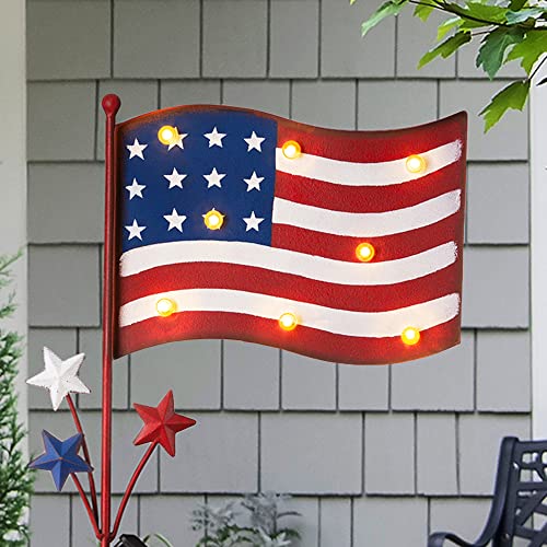 Glitzhome 42"H Metal American Flag Yard Stake With Solar Lights, The Stars And Stripes Yard Sign Garden Flag Stakes For 4Th Of July Patriotic Decoration #TOP4