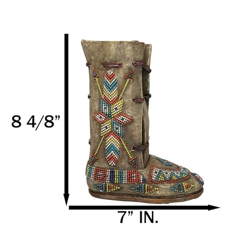 Ebros Gift T68G33H7 Rustic Tribal Native Indian Arrows Moccasin Shoe Shaped Faux Leather Boot Vase Figurine As Decorative Kitchen Utensils Flower Vases Holders Accent thumb #6