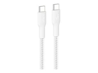 بلكن كيبل USB-C الى USB-C مضفر صديق للبيئة، كيبل شحن سريع مرن 240 واط، كيبل شحن USB C لايفون 16 وجالكسي اس 25 وبكسل 9 وماك بوك وايباد برو والمزيد - ابيض USB 2.0