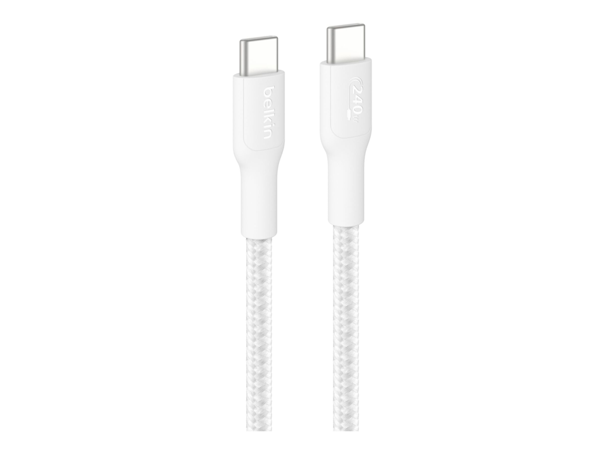 Belkin Eco Örgülü USB-C - USB-C Kablosu, 3 m, 240 W, Yumuşak, Esnek Hızlı Şarj Kablosu, iPhone 16, Galaxy S25, Pixel 9, MacBook, iPad Pro ve Daha Fazlası için Tip-C Şarj Kablosu - Beyaz (USB 2.0)