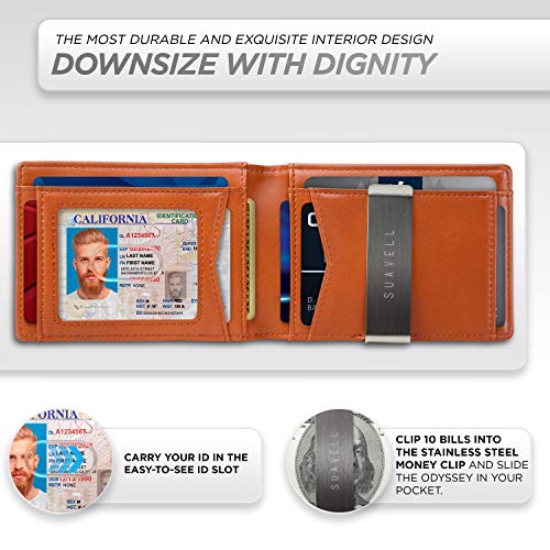 Suavell Leather Slim Wallets For Men. Wallet Card Holder With Money Clip. Low Profile Rfid Wallet Minimalist Wallet (Obsidian Bronze Odyssey) #TOP3