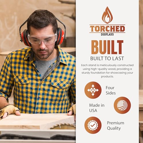 Torched Displays DIS-AZ-BASS-NATURAL-R-C-STICKER Rotating Display Stand, 3 Tier Wooden Organizer, 4-Sided Display Rack, 360 Degree Spinning Multi-Pocket Tabletop Display Stand For Coasters, Stickers, Retail thumb #5