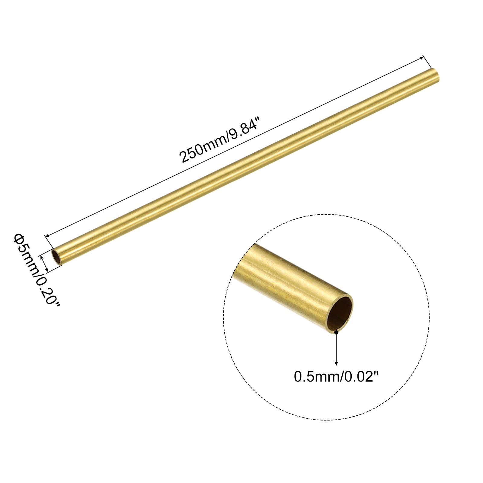 QUARKZMAN Rurka mosiężna, 5mm OD 0,5mm Grubość ściany 250mm Długość okrągła rura dla przemysłu, projekty DIY