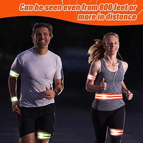 Zubebe 48 Pieces Reflective Bands Reflector Bands for Wrist, Arm, Ankle, Leg, High Visibility Reflective Gear Safety Reflector Tape Straps for Night Walking, Cycling and Running (Green and Orange) - Thumbnail 2