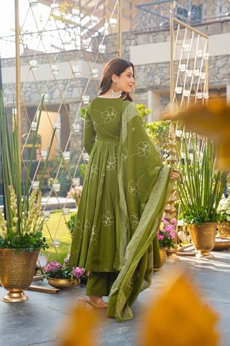 Image of ANNI Designer Women's Viscose Blend Umbrella Style Printed Kurta Palazzo with Dupatta | Elegant Kurta Set for Women | Stylish Palazzos & Dupatta Set | Ethnic Wear for Women