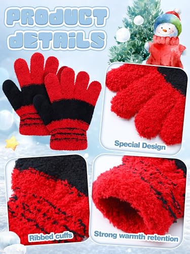 Image of EBOOT 3 Pairs Winter Kids Gloves Warm | Toddler Gloves for Boys Girls Outdoor, Full Finger Fluffy Soft Mittens for 1-11 Years Children, Multiple Colors