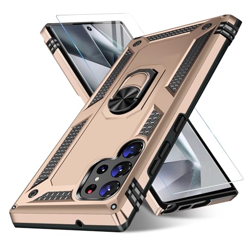 Image of for Samsung Galaxy S24 Ultra Case with Screen Protector, Military Grade Rugged Shockproof Heavy Duty S24 Ultra 5G Protective Cover for Samsung S24 Ultra Magnetic Ring Kickstand Phone Case (Gold)