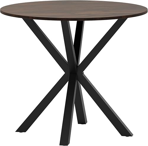 Miniatura 19 de Giantex Mesa de comedor redonda de madera de 36 pulgadas, mesa de cocina de granja con base de pedestal intersectable y patas de madera de goma