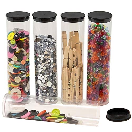Image of Prestige Import Group - 2 inch x 8.25 inch Transparent Clear Plastic (PETG) Storage Tubes with Black Lid - 20 Pack