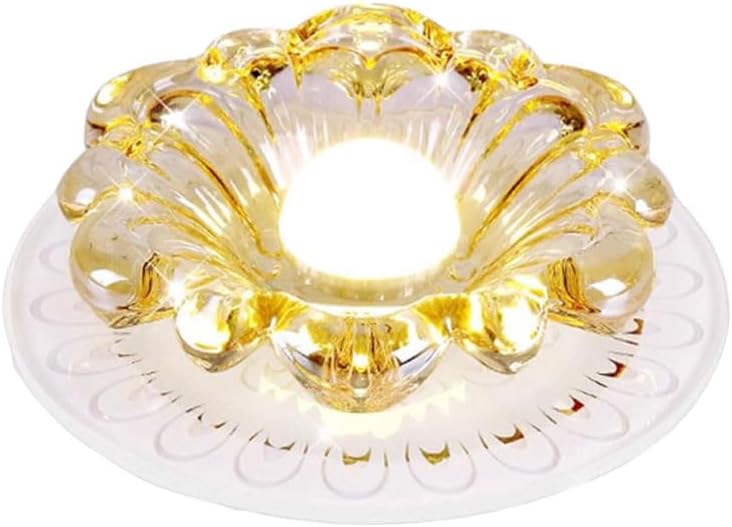 6W Floral Round Crystal Ceiling Light 3CCT Adjustable Amber Recessed LED, Flower-Shaped Downlight for Hallway/Corridor Lighting (3000K-6000K)