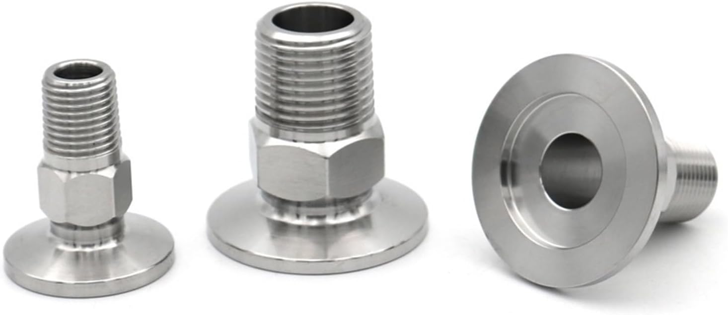 1pc Vacuum Flange KF16/KF25/KF40/KF50 304 Stainless Steel Pipe Fitting PT Male Thread Hex 1/8" 1/4" 1/2" 3/4" 3/8" 1"(KF16,3/8")