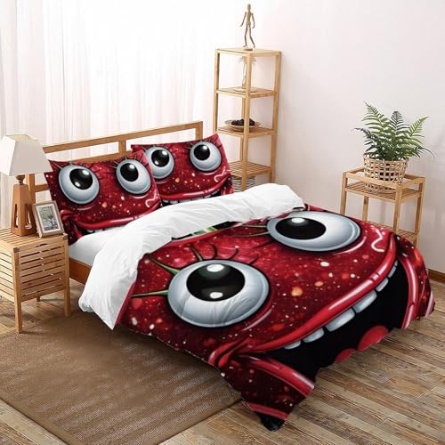 Housse de couette double microfibre 200x200 cerises rouges - 2