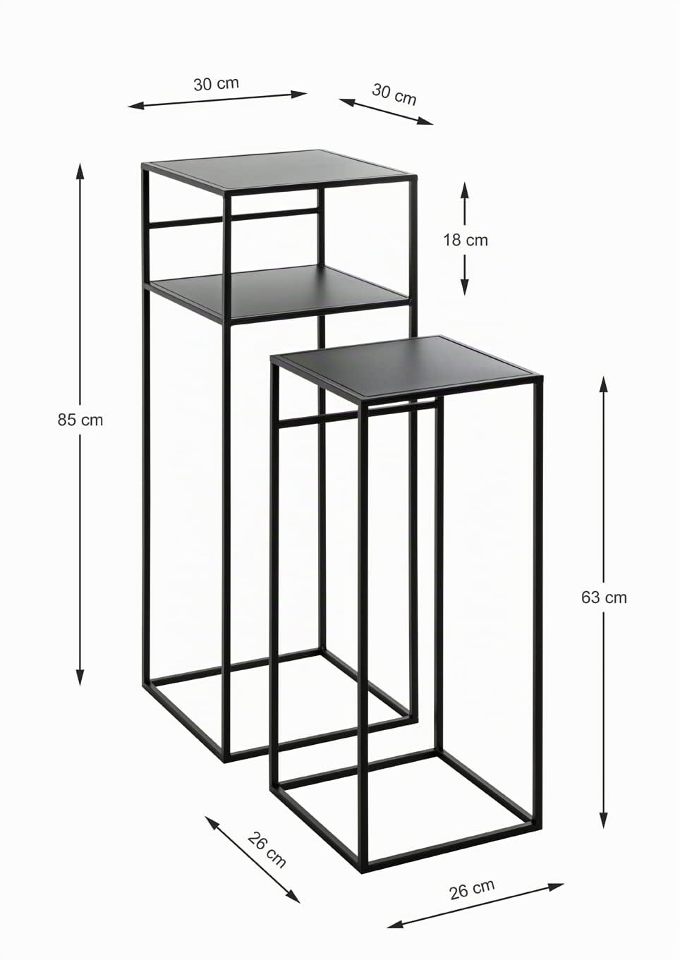 HAKU Lot de 2 Tables d'appoint en métal Noir, Petites Tables Basses - Dimensions : L 26/30 x H 63/85 x P 26/30 cm Style : Moderne