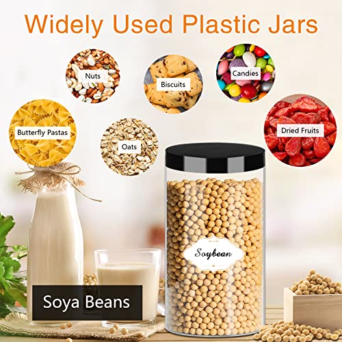Peacepeo Plastic Jars With Lids, 16Pcs 32Oz Large Plastic Storage Jars With Black Leakproof Lids Cylinder Plastic Jars Container Reusable Clear Empty Jars For Home And Kitchen Organizing #TOP3
