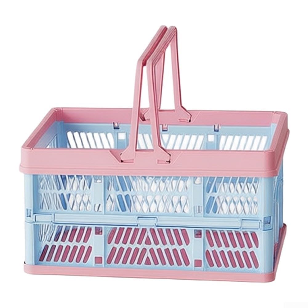 Cesta Plegable Camping 20L Plástico ABS con Asas para Picnic Playa Mercado 38x25x20cm(Small-Blue Pink)