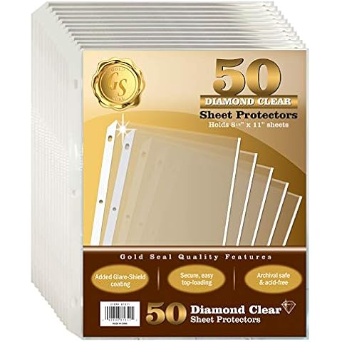 GOLD SEAL 50 Count Diamond Clear Sheet Protectors, Anti Glare Coating, Standard Durable Weight,8.5 x 11, Topload, 50 Pack Cover