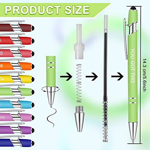 Office Pens Funny Pens Inspirational Quotes Ballpoint Pen Metal Motivational Macaron Touch Stylus Pens for Office gifts, Black Ink (10 Pieces)