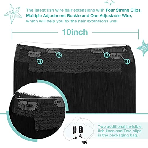 Youngsee Wire Hair Extensions Black Layered Hair Extensions Human Hair Wire Hair Extensions Jet Black Thick 20 Inch Wire Black Hair Extensions Real Human Hair Layered Hair Extensions 100G #TOP3