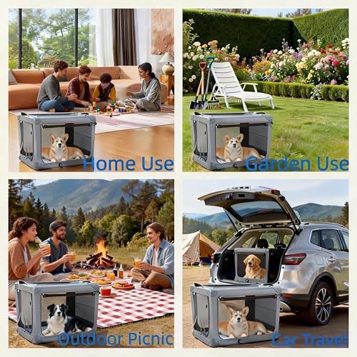 Simple Deluxe Collapsible 36 Inch Dog Crate for Medium Dogs, Portable Travel Dog Crate 3-Door Foldable Soft Kennel with Durable Mesh Windows for Indoor & Outdoor, Gray by Simple Deluxe - Image 7