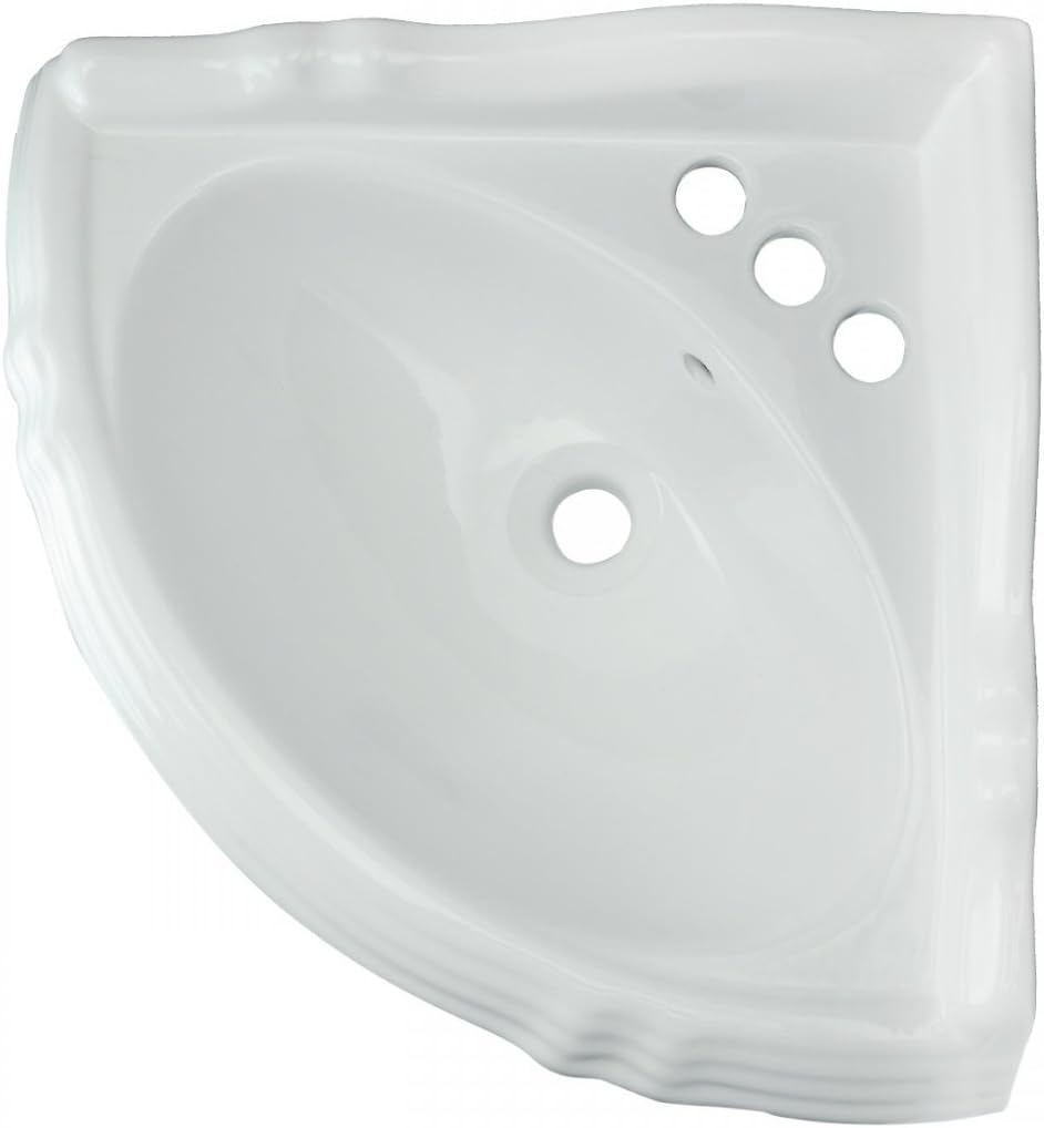 RENOVATORS Supply Manufacturing Sheffield White Vitreous China Corner Bathroom Pedestal Sinks with 4 in. Centerset Faucet Holes 21848