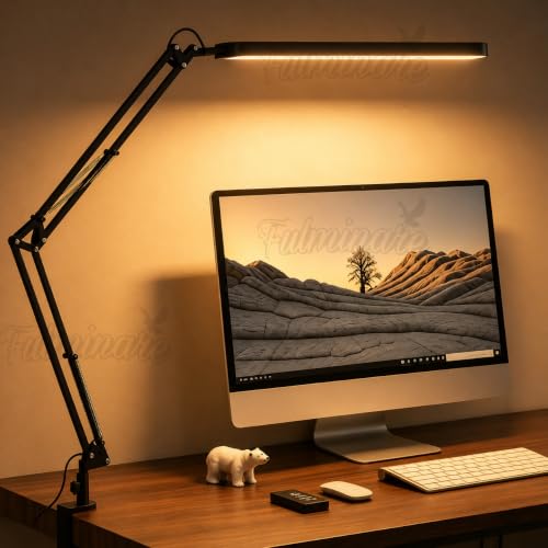 Image of Fulminare LED Table Lamp for Study Room, Adjustable Arm Desk Lamp, 3 Color Modes, 10-Level Dimmer, Eye Care Reading Light with Clamp, Flicker-Free Warm White Light for Students, Home & Office (King)