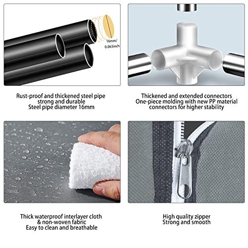 SMILOVII Canvas Wardrobe, Zippered Open Wardrobe, Portable Wardrobe With 4 Hanging Rails, 4 Compartments and 4 Side Pocket Fabric Wardrobes, 165 x 160 x 45 cm, Foldable Closets for Bedroom - Black - Image 5