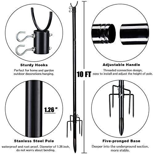 String Light Pole,10 Ft Black Stainless Steel String Light Poles For Outside & 1.26 Inch Diameter Adjustable Poles For Outdoor String Lights, String Light Poles For Patio Lights Solar String Lights #TOP1