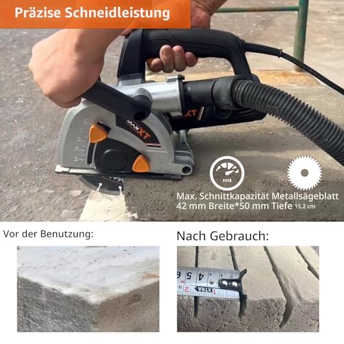 MAXXT Mauernutfräse Schlitzfräse，1700W Mauerfrase Wandfräse 7000 U/min，Schlitzmaschine für 150mm Kabelnu，max. Nutbreite 42 mm, max. Nuttiefe 50 mm,inkl. 2x Trennscheibe Ø 125 mm