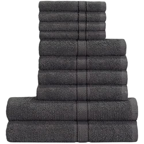 Casabella - Juego de toallas de baño (10 unidades), algodón, Gris, 10 unidades