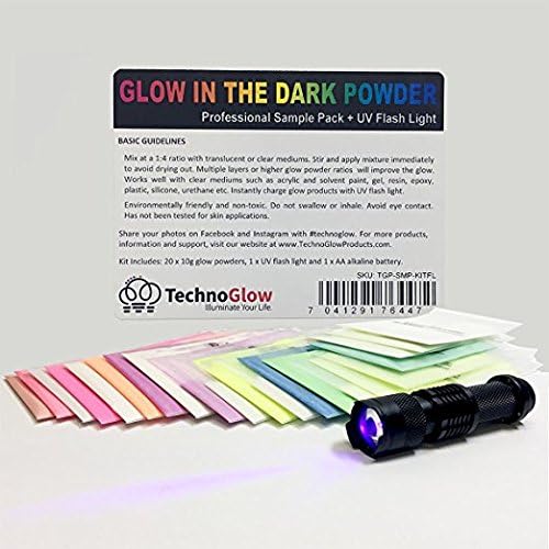 Techno Glow Inc in The Dark & UV Reactive Powder - Multipurpose PRO-Series (Sample Pack, 21 X 10 Grams)