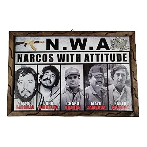 Arimex N.W.A. Narcos With Attitude El Chapo Pablo Escobar Caro Quintero wooden picture frame Mobsters man cave painting Wall art Poster. Tony Montana El Chapo Pablo Escobar Art work (35'' X 23'') Cover