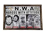 Arimex N.W.A. Narcos With Attitude El Chapo Pablo Escobar Caro Quintero wooden picture frame Mobsters man cave painting Wall art Poster. Tony Montana El Chapo Pablo Escobar Art work (35'' X 23'')