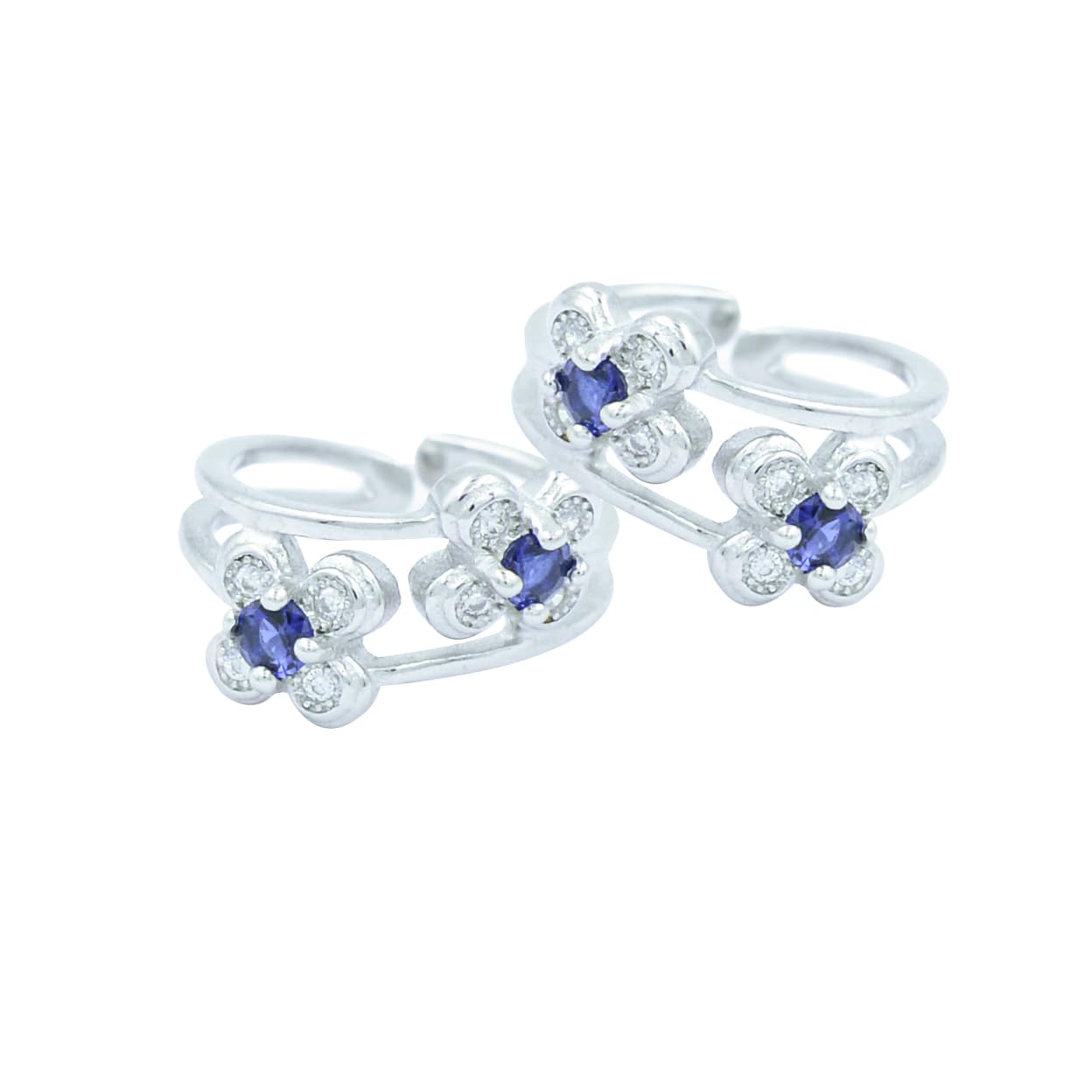 Ria Silver By Jyotichand Bhaichand 925 Sterling Silver Floral Toe Rings with Blue CZ | Blooming Elegance in Adjustable Design-image-23
