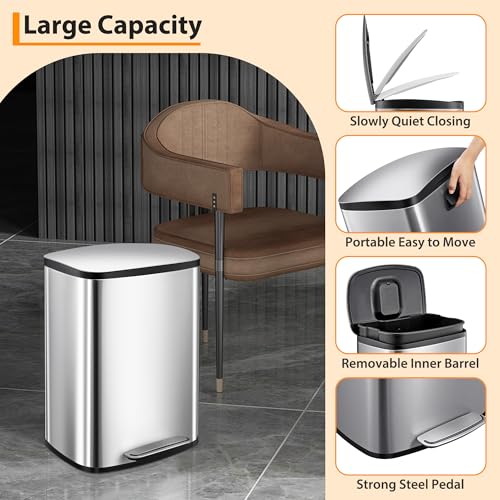 Caneca de basura rectangular de acero inoxidable 50L miniatura 5