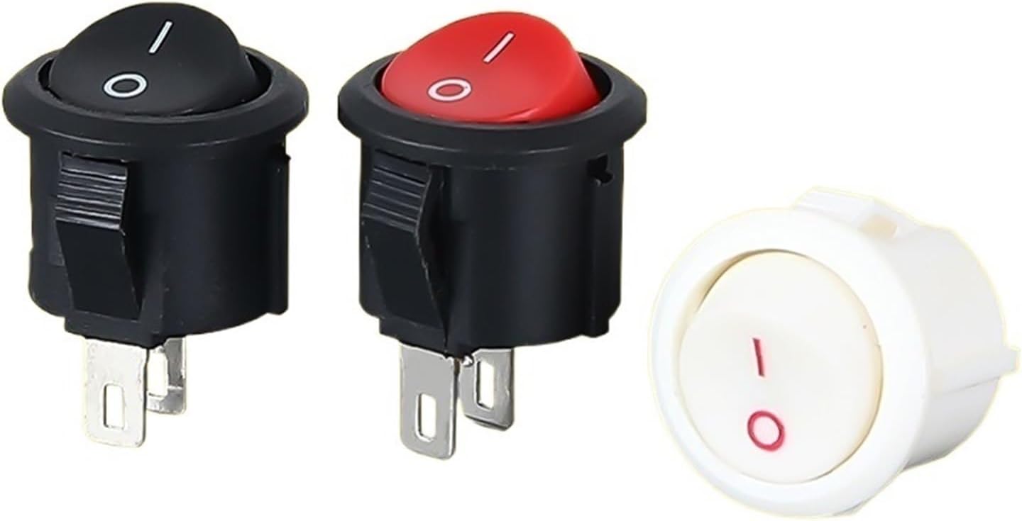 KTELI 5-Pack KCD1 red and Black Small Round Boat Rocker Switch 2-pin ON-Off Special Button Plastic Push Electrical Equipment Toggle Switch 250V/3A (Color : Red, Size : 5PCS)