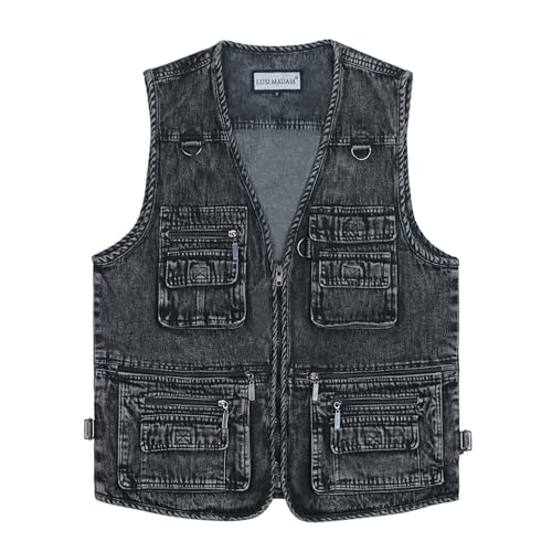 Men's Denim Multi-Pockets Leisure Work Fishing Outerwear Vest4