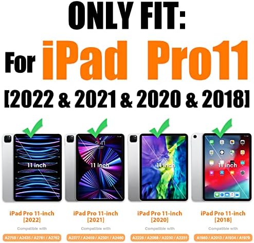 SEYMAC stock iPad Pro 11 Case 2022/2021/2020/2018, Shockproof iPad Pro 11 Case with Screen Protector Pencil Holder [360 Rotating Hand Strap] & Stand, Heavy Duty iPad Pro 11 Inch Case, Black