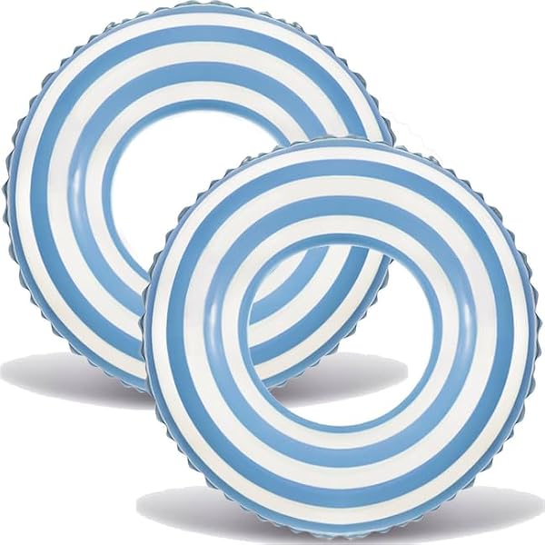2PCS Floats for Adults Rings Striped Pool Float Large Swim Ring for Adults,34 Inch Classic Striped Teens Adult Inner Tubes Summer Beach Bachelorette Party (Blue Lollipop,2) by WAYTOSUC - Used condition - US$11.36