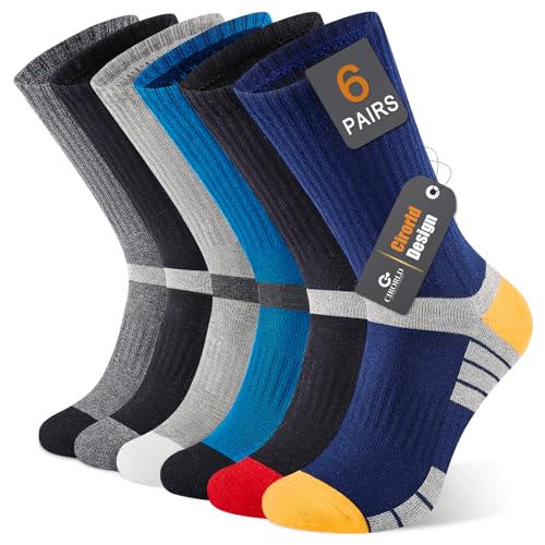 Cirorld Mens Socks Multipack, Mens Work Socks Cushioned Moisture Wicking, Cotton Sports Sock for Running Walking Hiking, Breathable & Anti-Blister, 6 Pairs, Gifts for Men