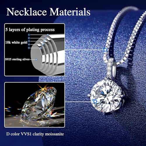 UnicoRing Moissanite Necklaces for Women, Lab Created Moissanite Pendant Necklaces S925 Sterling Silver Jewelry Gift for Wife Girlfriend Mom on Anniversary Birthday Mothers Day (2 Carat) by UnicoRing - Image 3