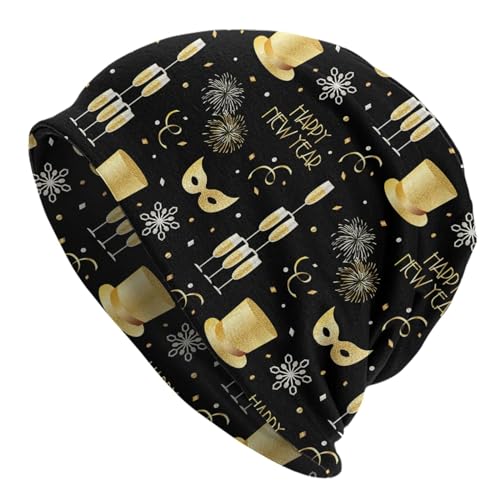 Happy New Year Multifunction Beanie Hat for Men Women Fashion Scarf Soft Stretch Skull Cap