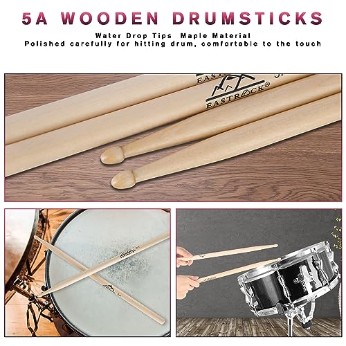 EASTROCK 5A Drum Sticks Maple Wood Drumsticks Black Red Nylon Drumstick for Kids Adults Beginner Drum Accessories 6 Pair (Nylon+Wood)