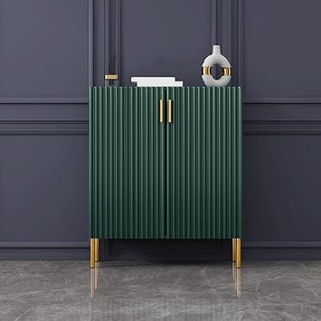 LITFAD Glam Shoe Storage Cabinet Manufactured Wood Shoe Rack with Doors Adjustable Shelves, Free Standing Design Entrance Cabinet - 31.5" L x 14.6" W x 37.4" H Green