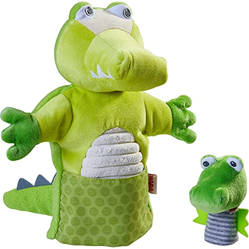 Image of HABA Crocodile & Baby Finger Puppet Set - Hand Puppets for Kids - Toddler Pretend Play and Puppet Theater Toddler Activities and Learning Toys